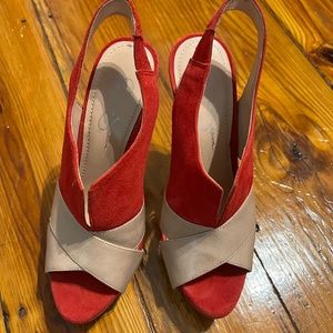 Jessica Simpson Suede and Leather Platform Open-toed Booties